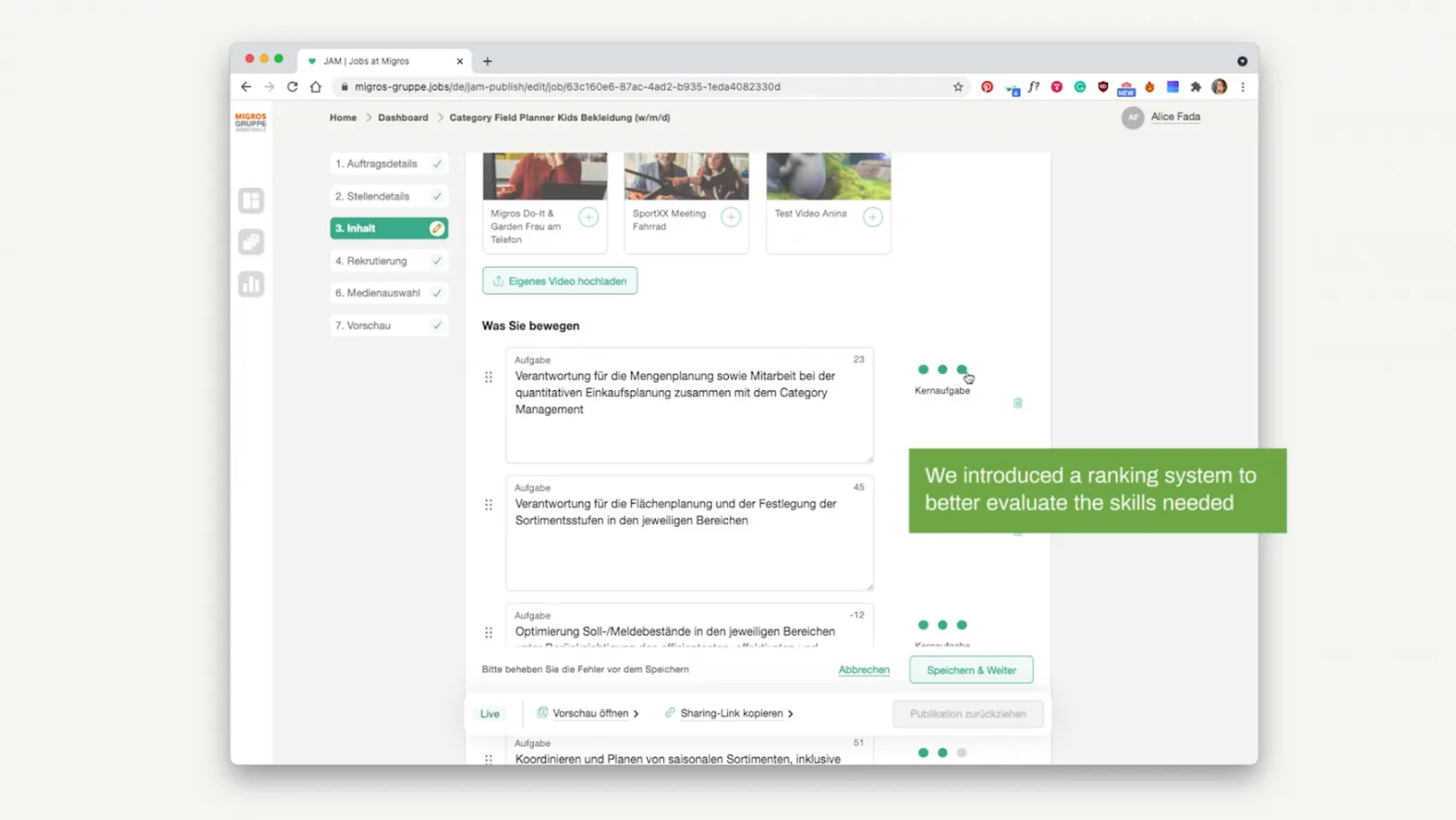 JAM-Editor: a ranking system helps the user to assess what skills are needed