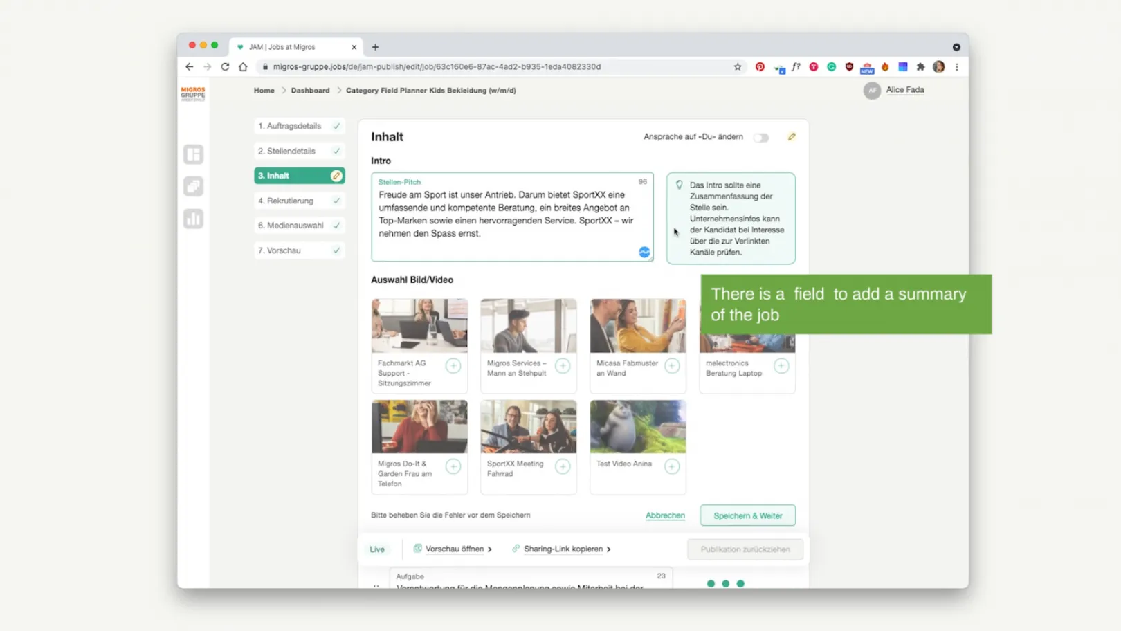 JAM-Editor: recruiters add all information about the job