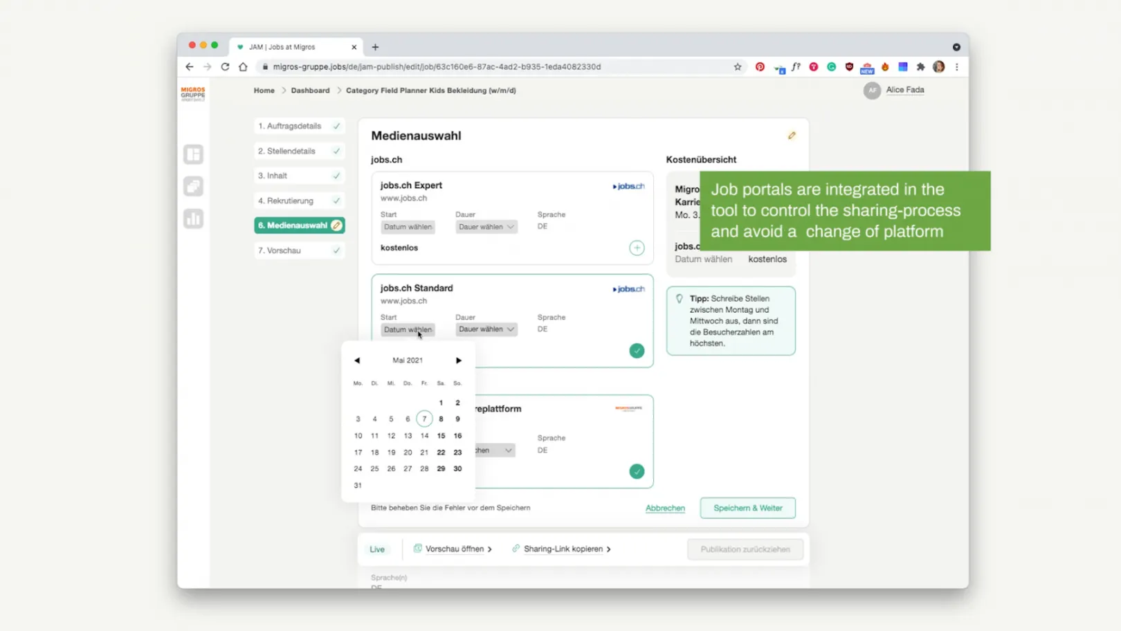 JAM-Editor: recruiters can choose when and where job ads are published