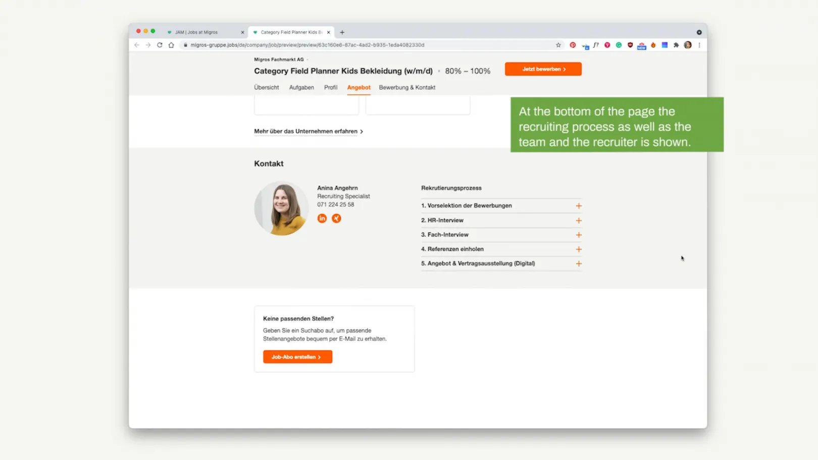 Job Ad: Example of the Job Ad with the recruiter process information
