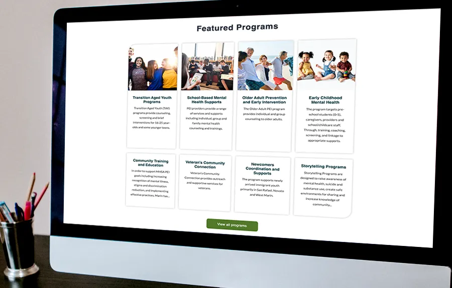 Marin County Behavioral Health and Recovery Services Prevention and Outreach Screenshot