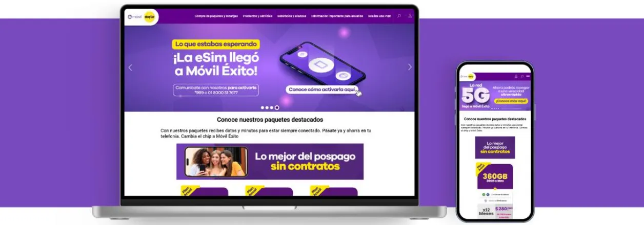 Móvil Éxito web portal homepage interface