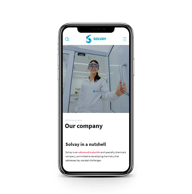 Screenshot of a page about the Solvay company in a mobile device