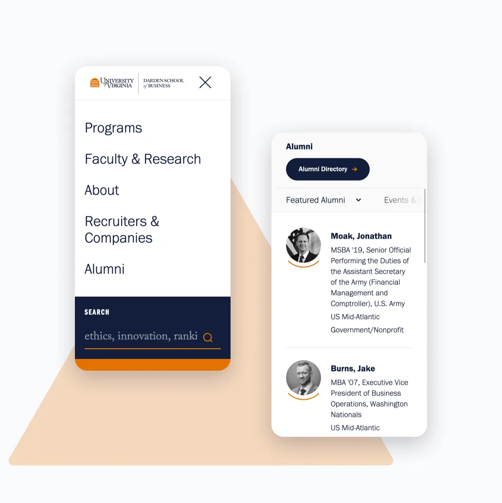 mobile shot of the newly designed uva darden site