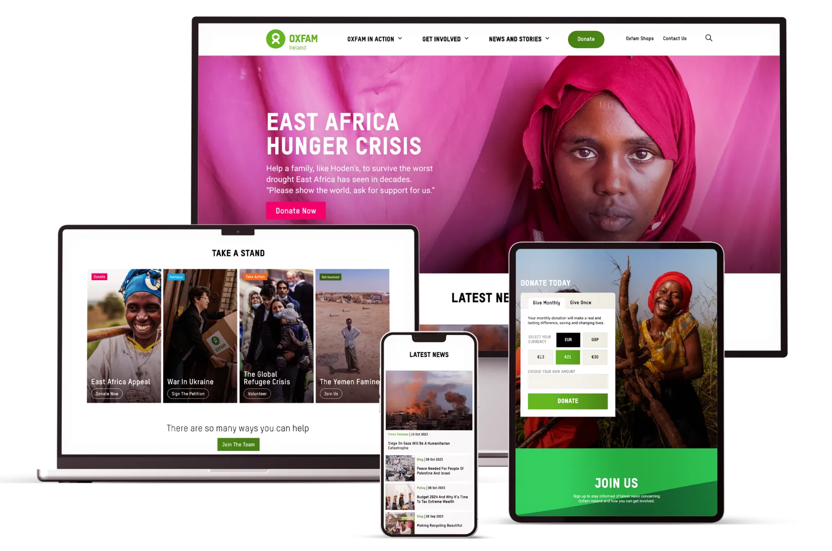 Oxfam Ireland website home page screenshots