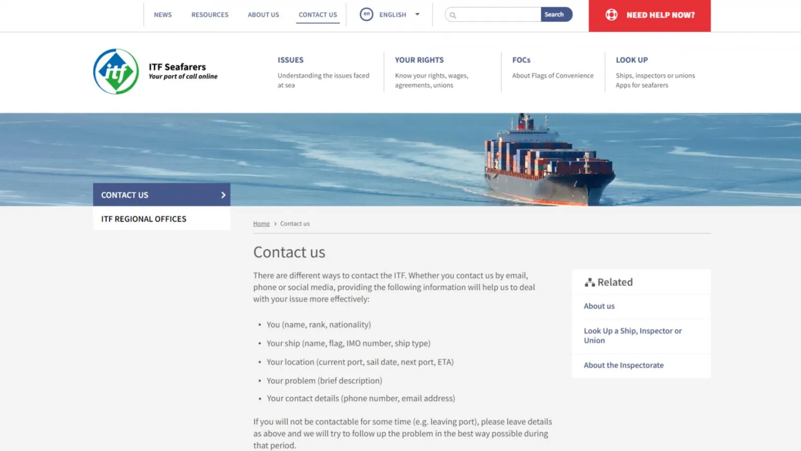 ITF Seafarers - Contact us page