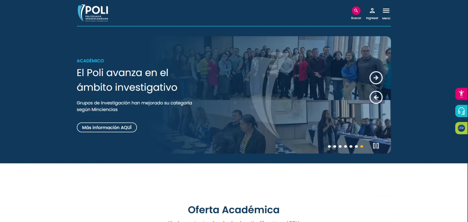 Politécnico Grancolombiano homepage interface