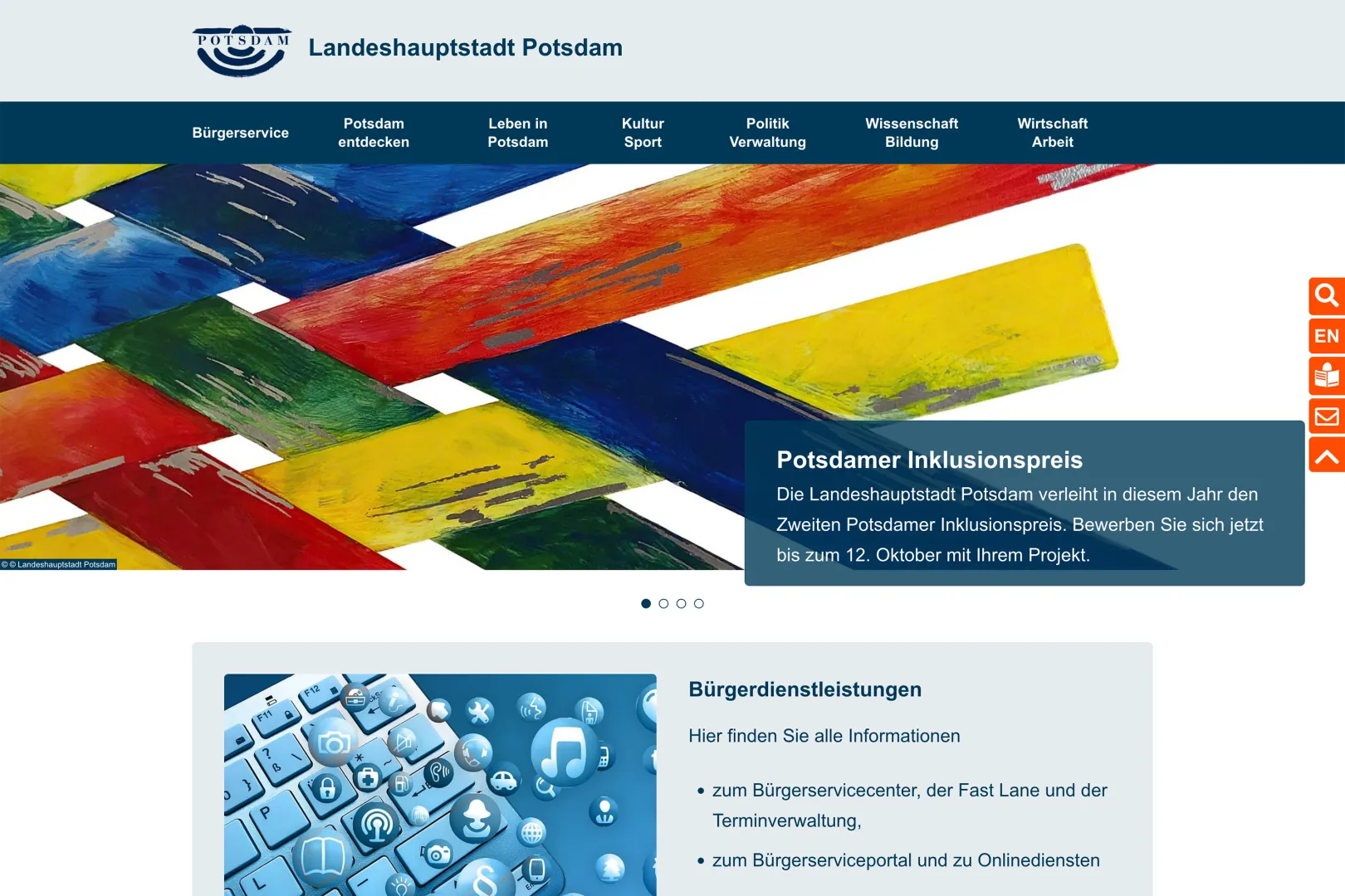 Screenshot of Potsdam.de front page