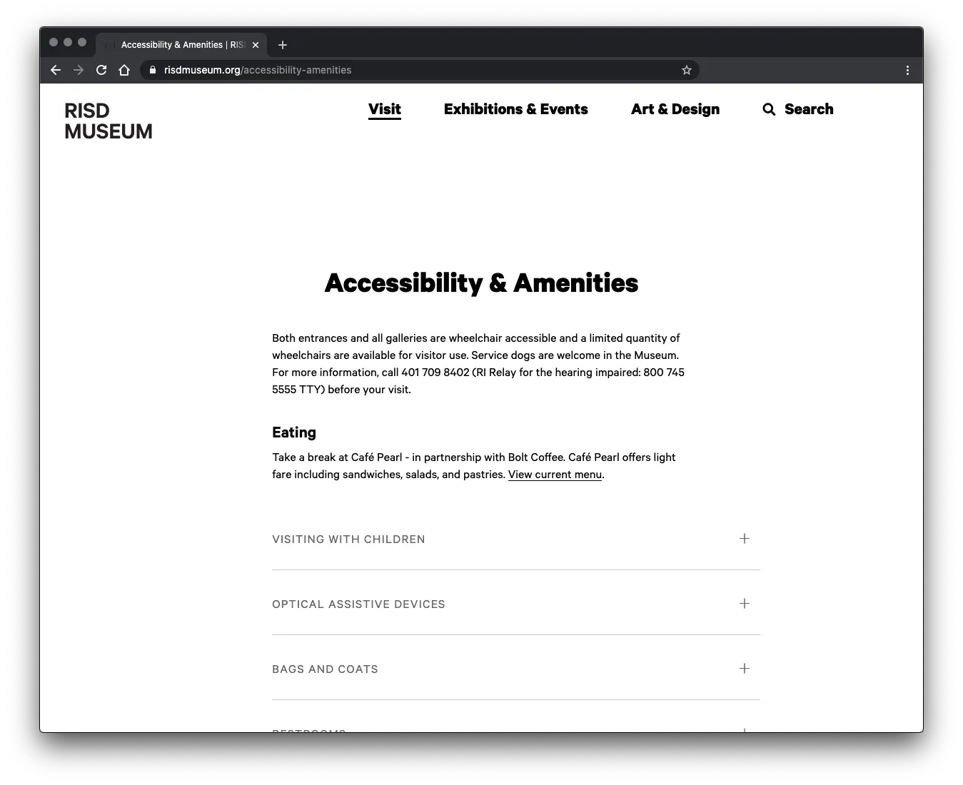 A visual of the RISD Museum basic page template