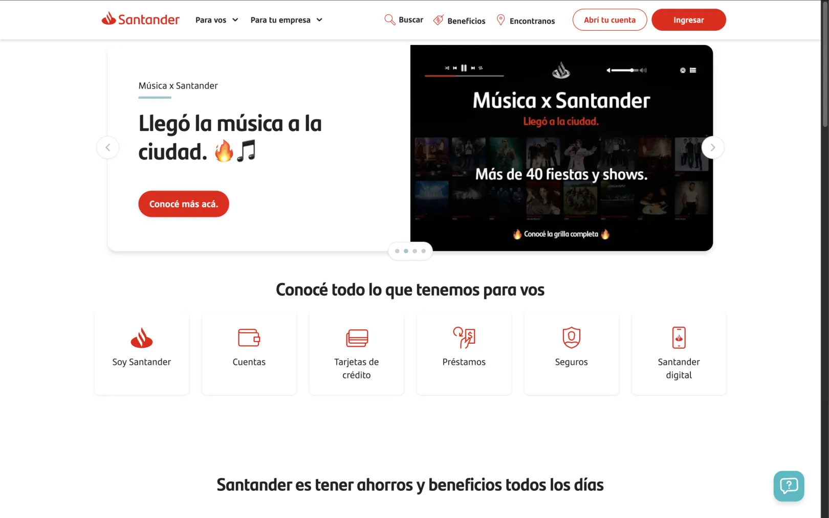 Primary screenshot of Santander Uruguay's redesigned Drupal-powered website