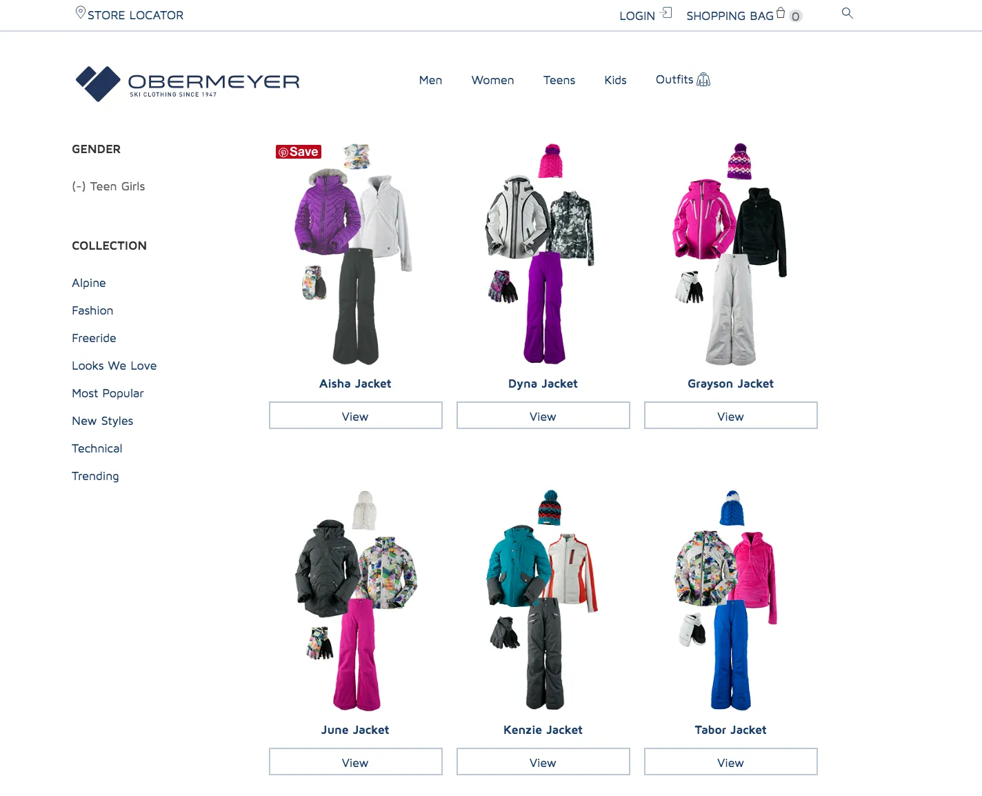 Obermeyer Ecommerce Website_Outfits Page