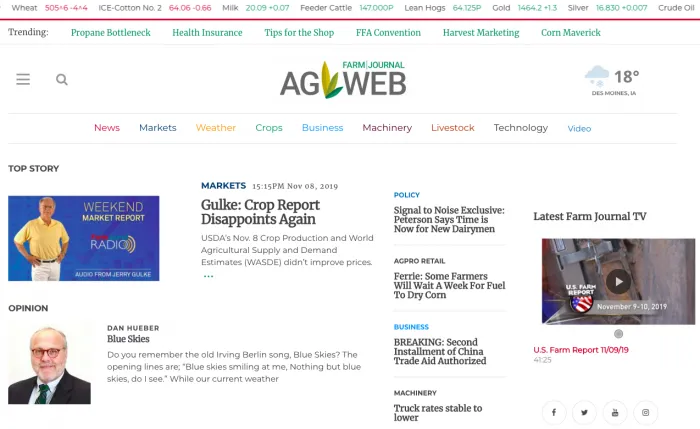 Homepage of AgWeb with flower shaped icon at the top-centre and images of persons and the texts below the icon