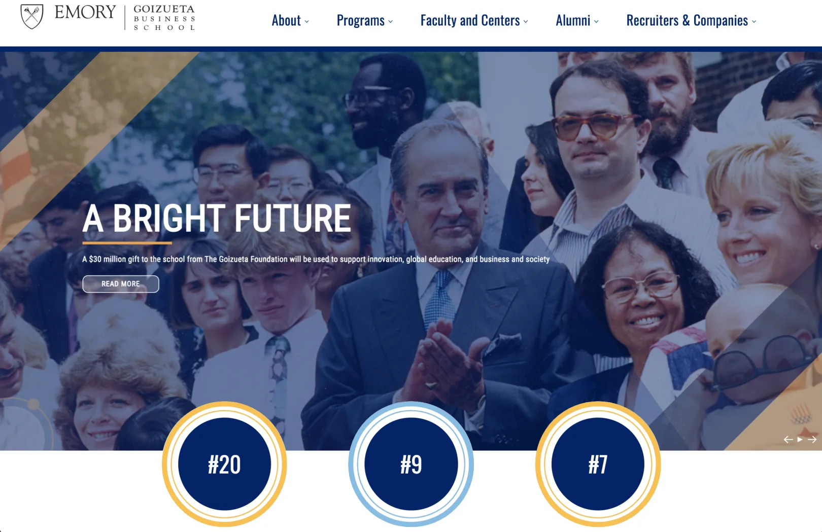 Homepage for Emory Goizueta Business School