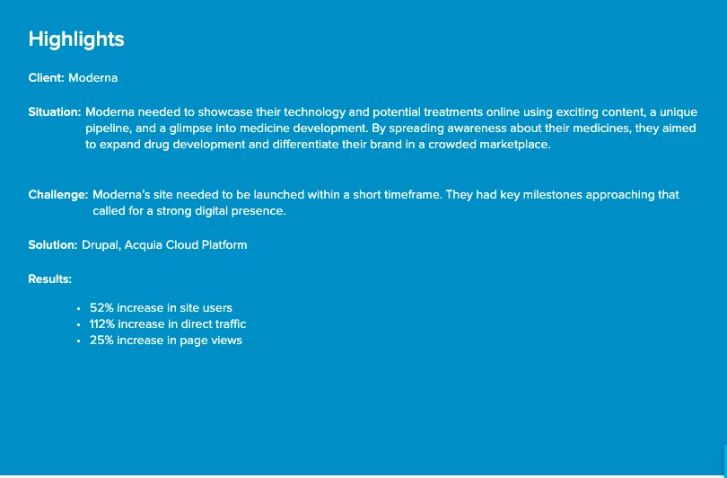 Moderna Project Highlights