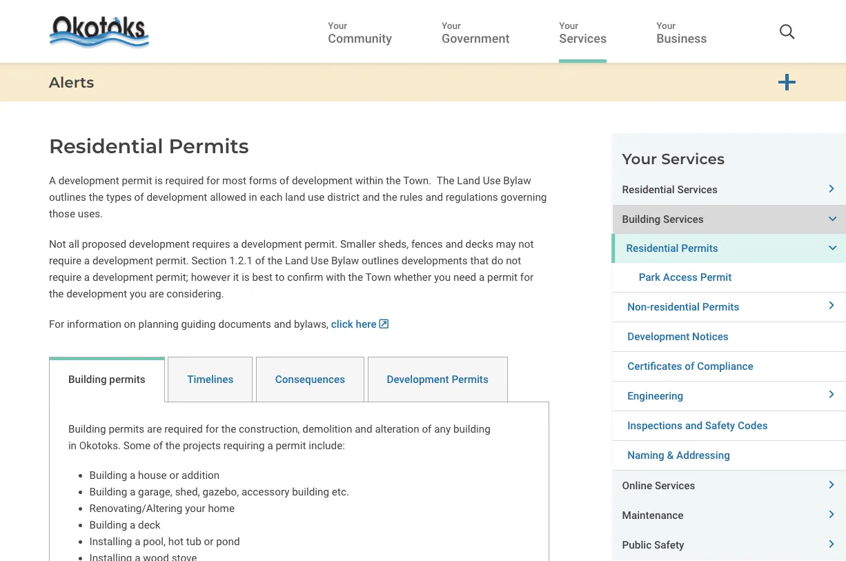 Residential permits webpage. 