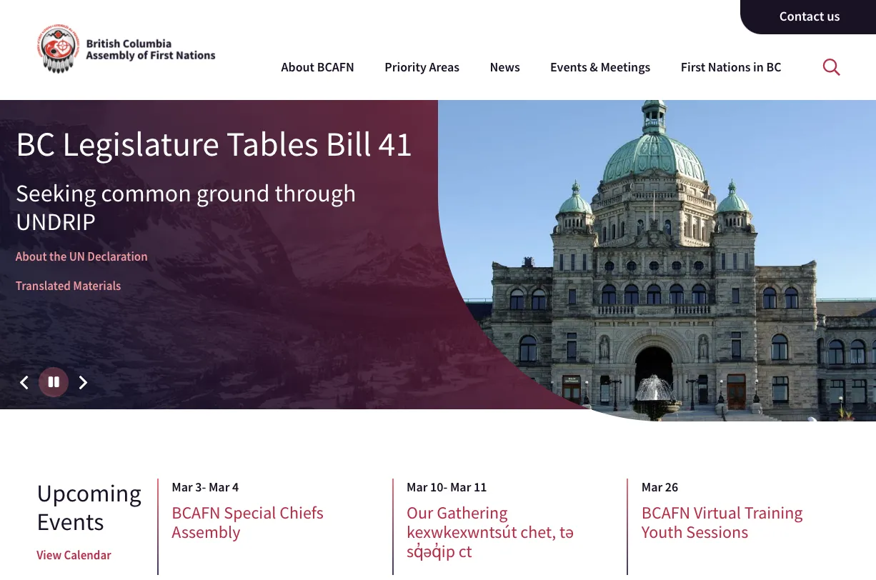BCAFN website homepage. 