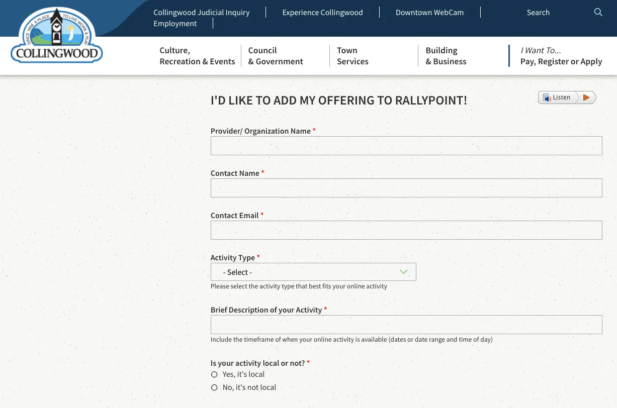 Rallypoint webform 