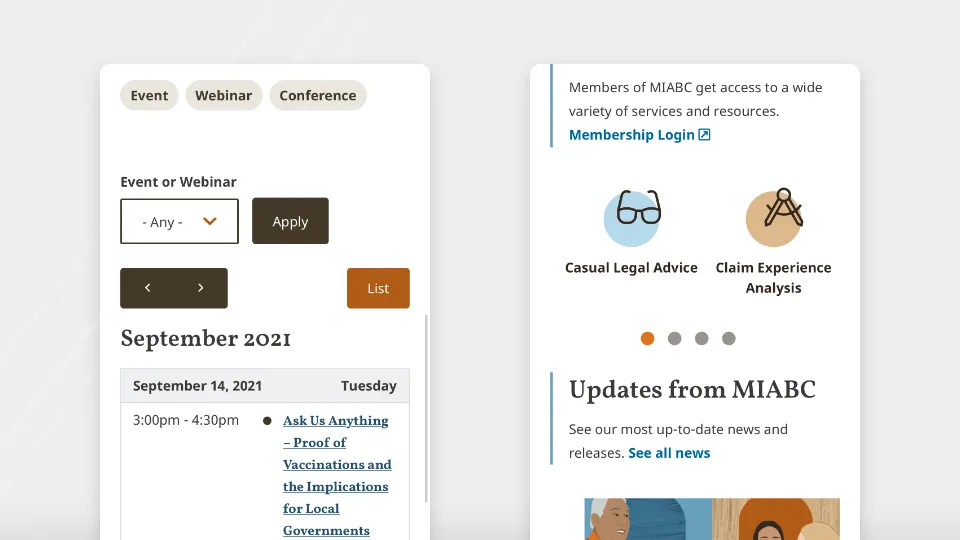 MIABC website in mobile view. 