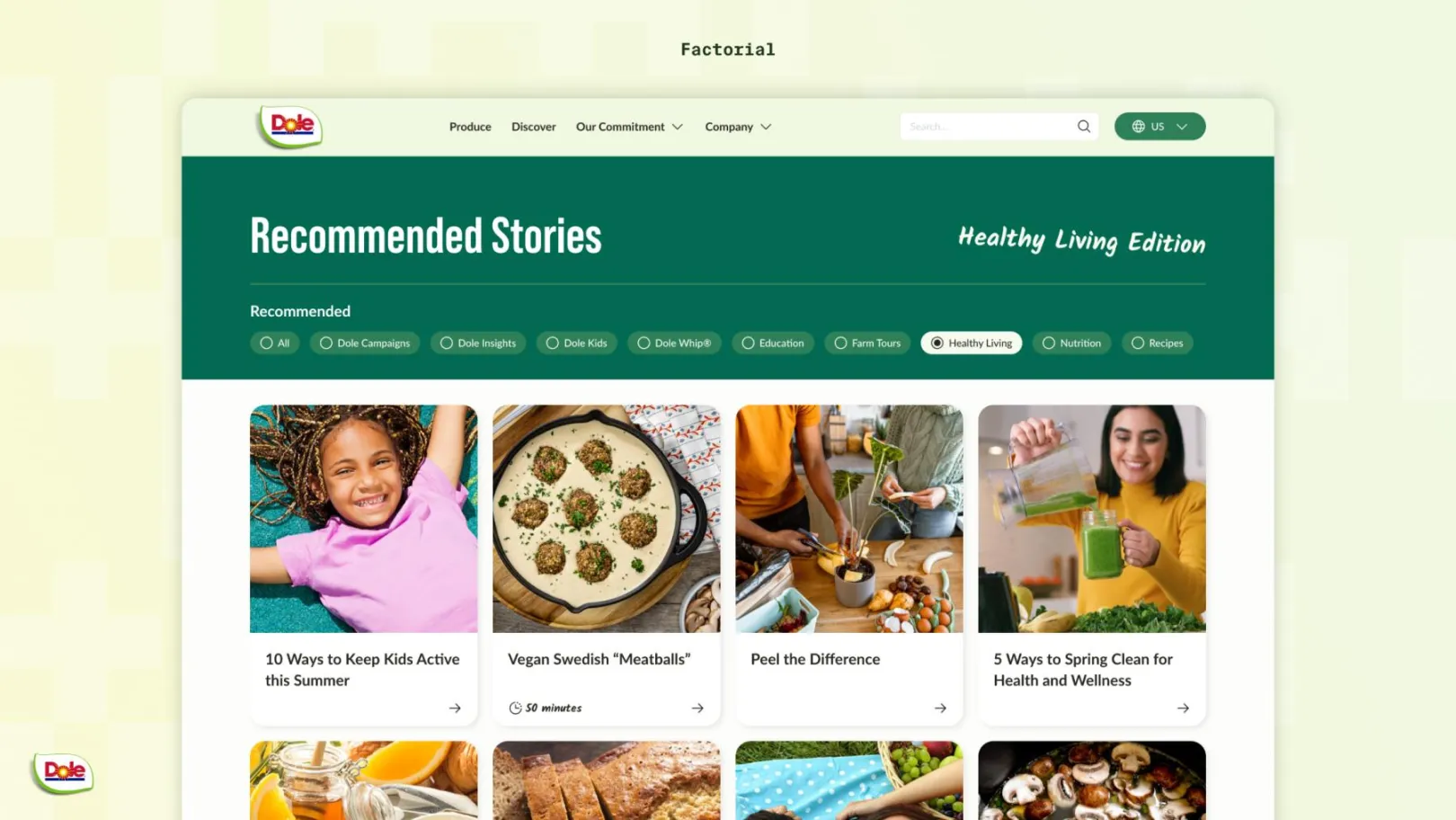 Website of Dole, provided as a mockup