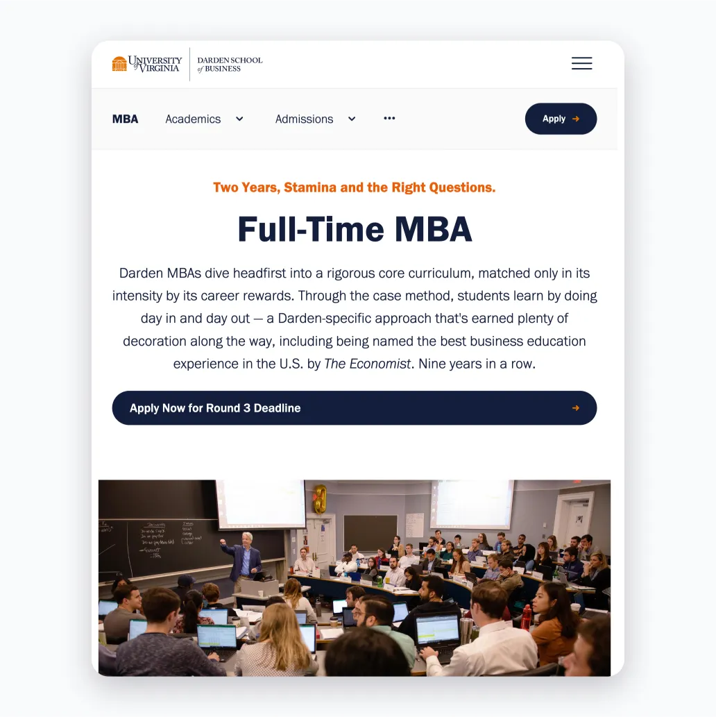 Tablet shot of the newly designed uva darden site