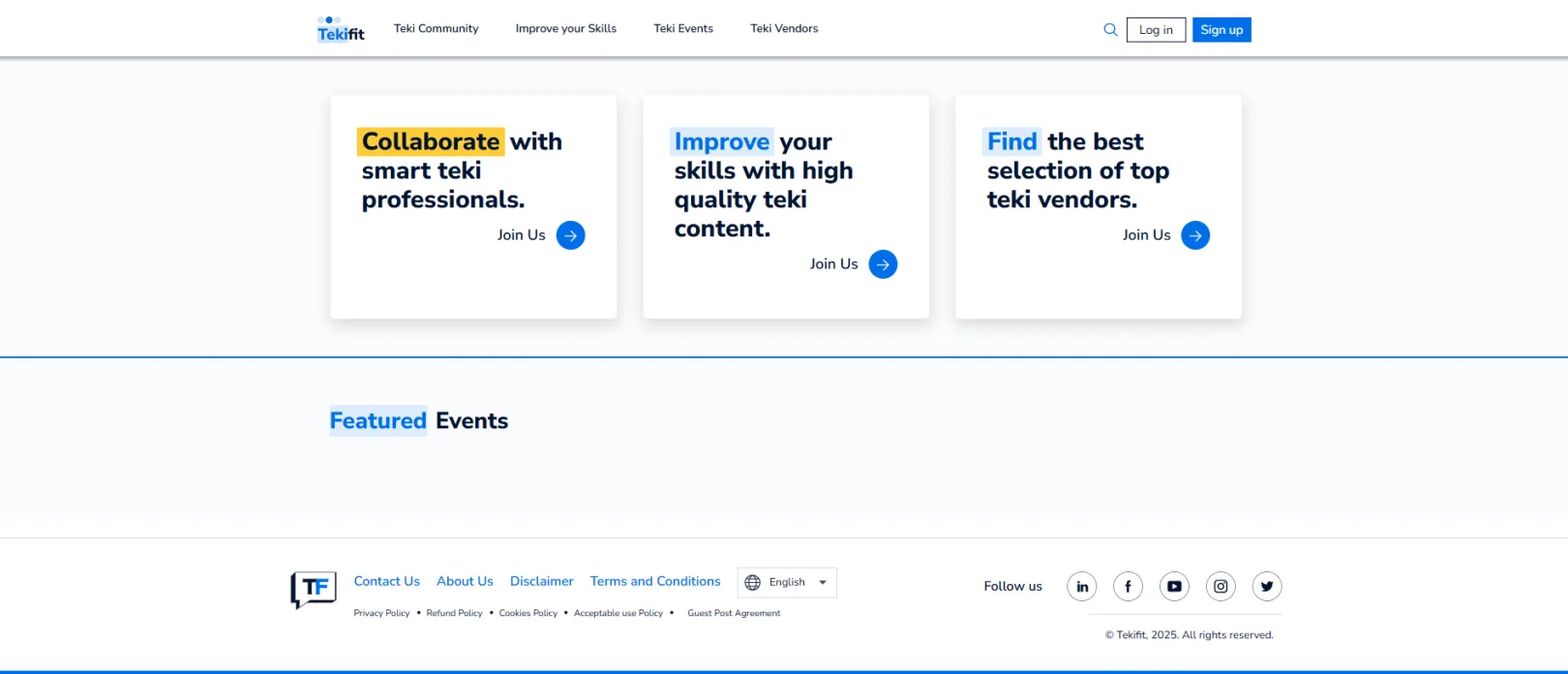 Tekifit homepage interface.