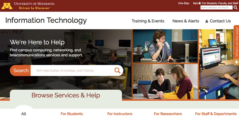 Homepage for University of Minnesota IT, of the niche sites created within the UMN organization.