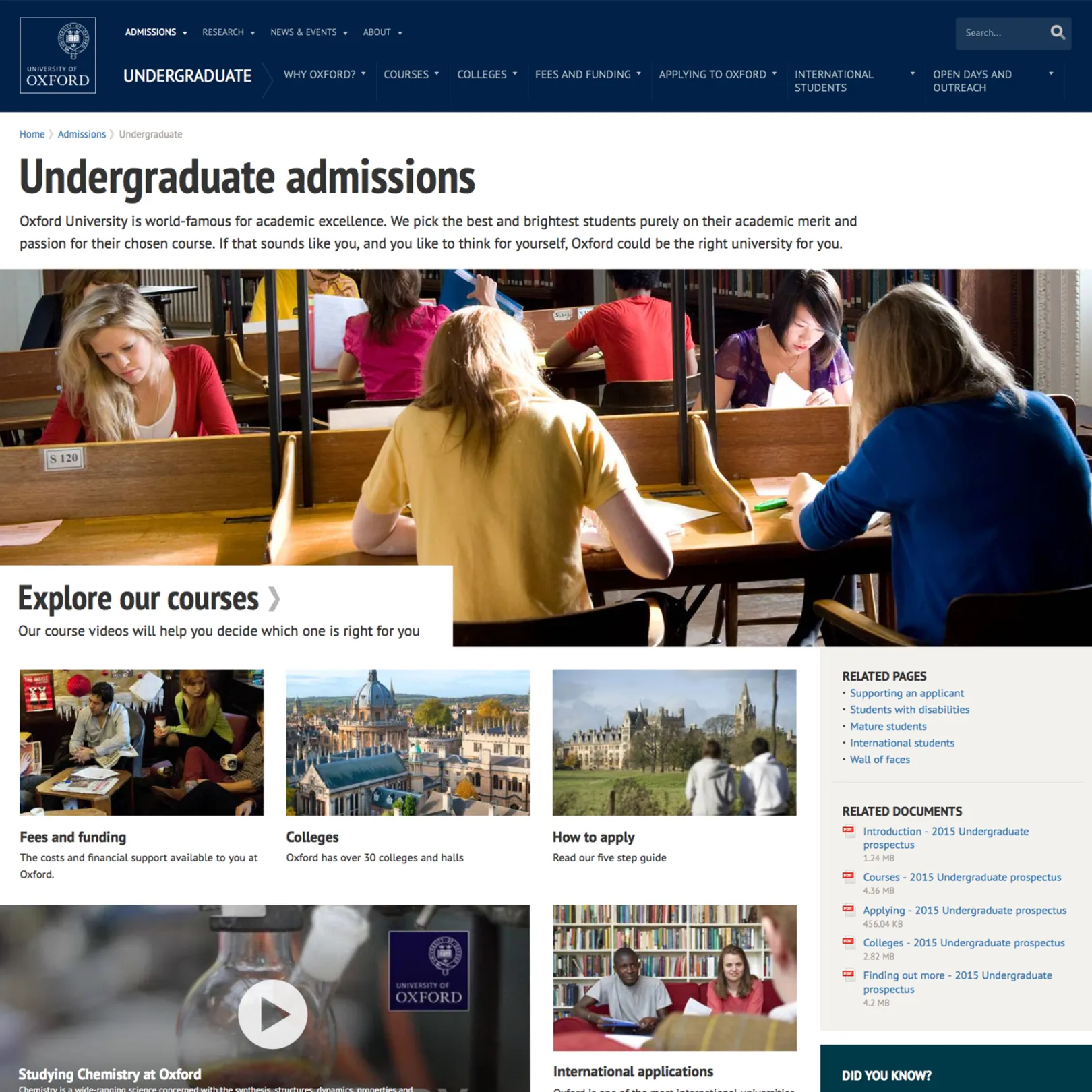 Oxford University section index screenshot