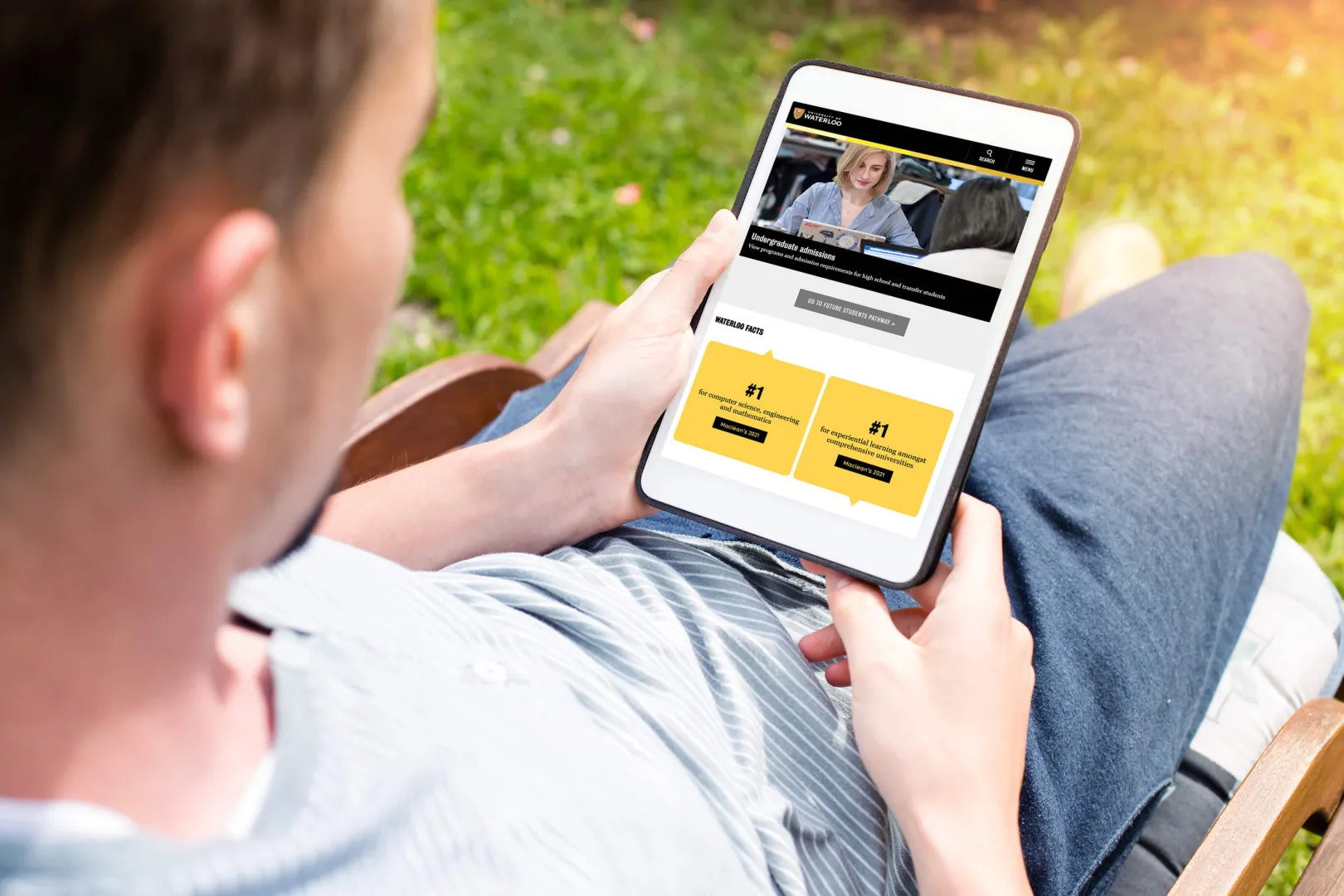 The University of Waterloo's website viewed by a person on their iPad 