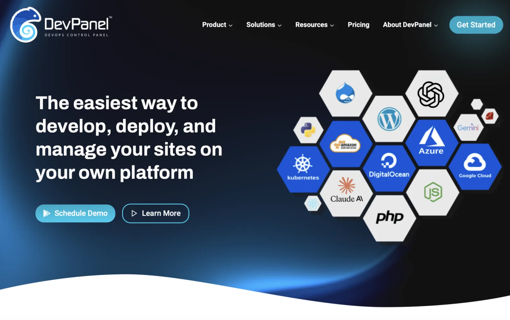 Screen shot of DevPanel home page