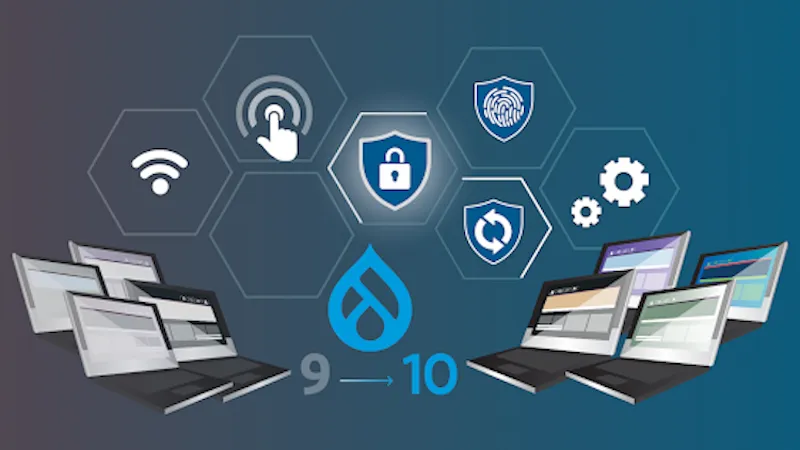 Image of Drupal logo and 9 to 10