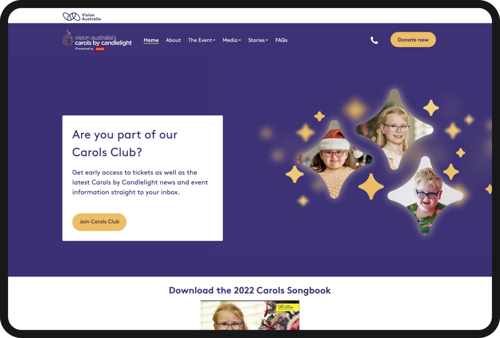 Screenshot of https://carols.visionaustralia.org/