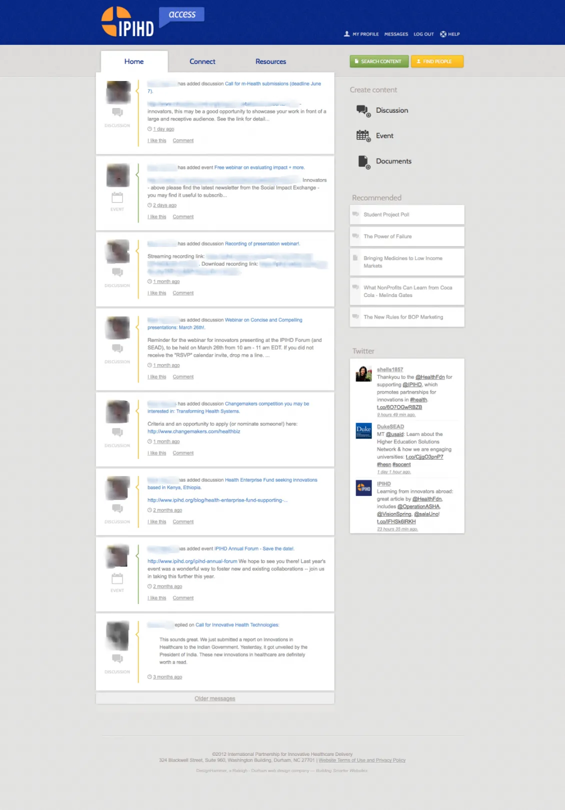 The homepage activity stream
