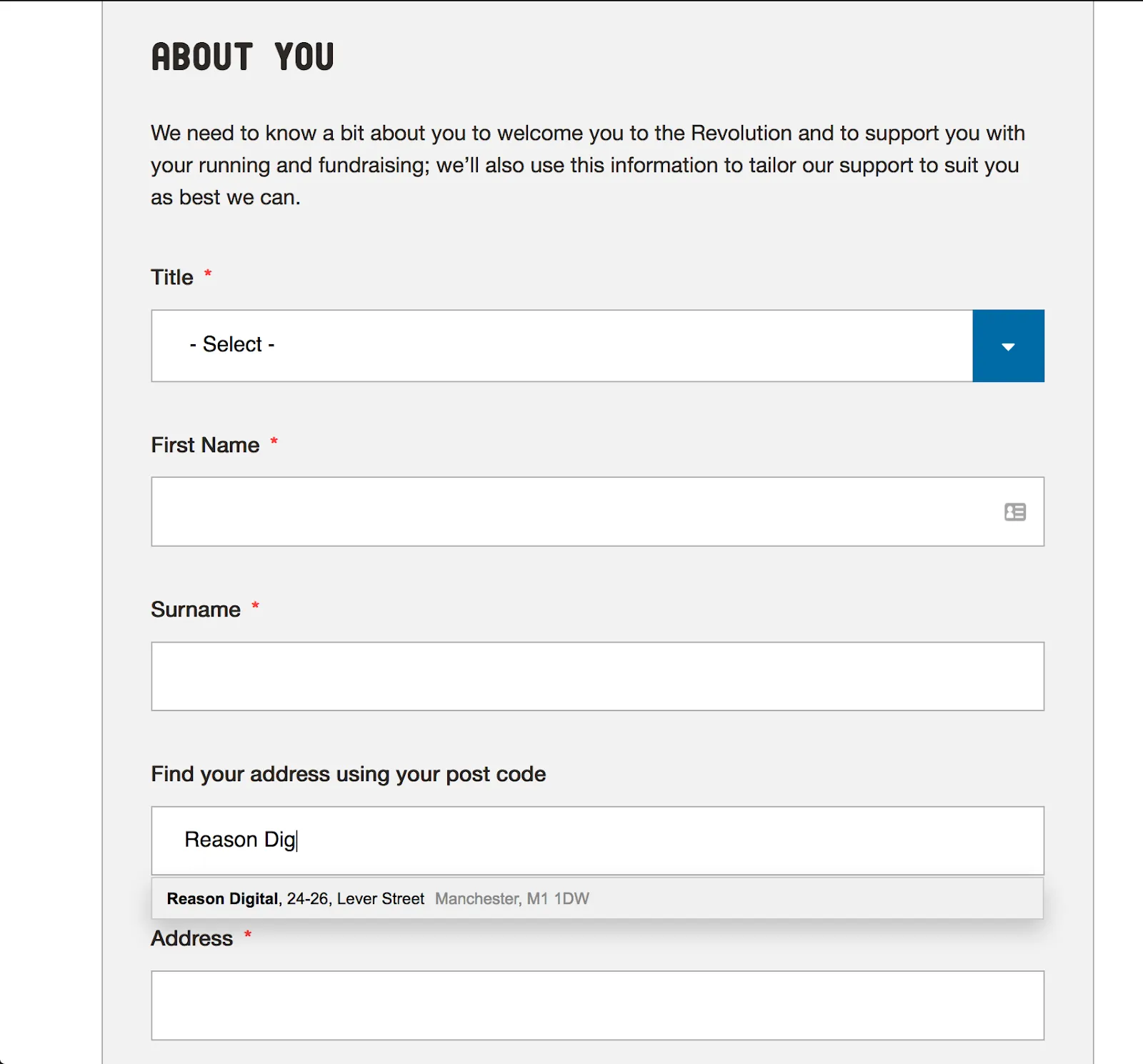 Dementia Revolution runner registration form