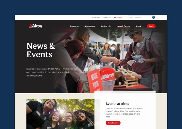 News section of aims.edu