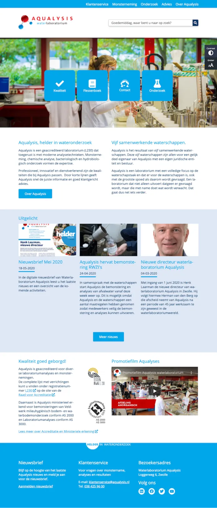Homepage of customer Aqualysis