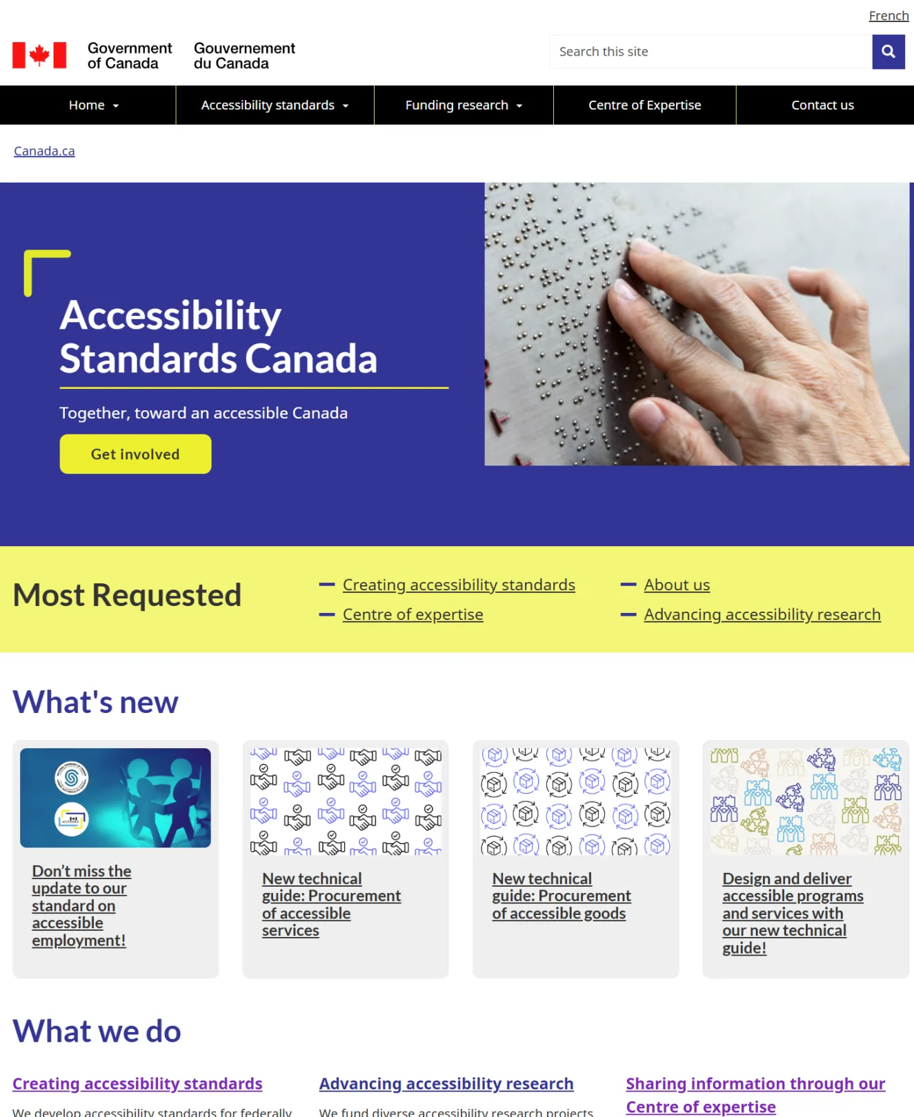 Screenshot of the Accessibility Standards Canada Website Redesign Home Page.