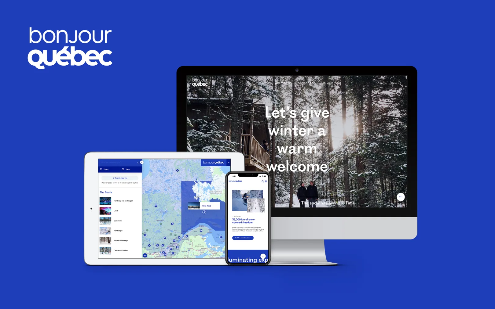 Screenshot of the BonjourQuebec website on different platforms