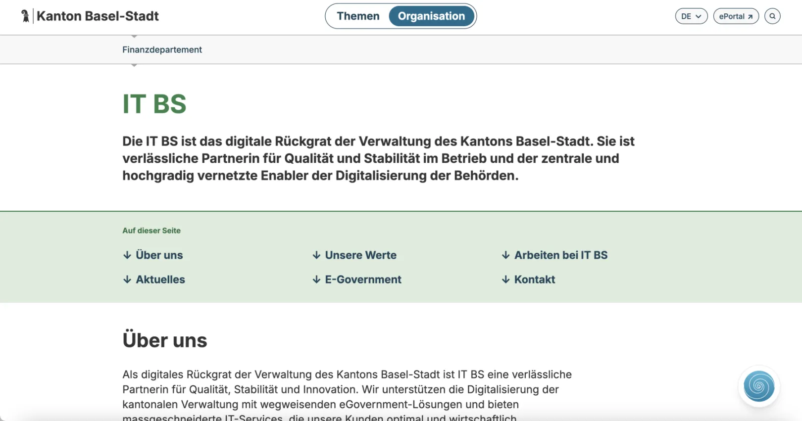 Screenshot of the IT department of the canton of Basel-Stadt