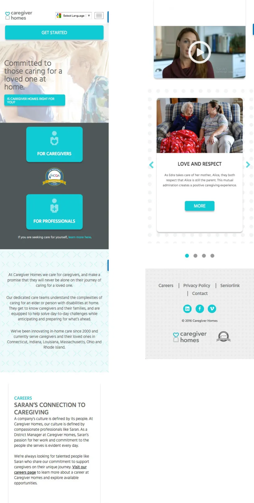Caregiver Homes homepage mobile