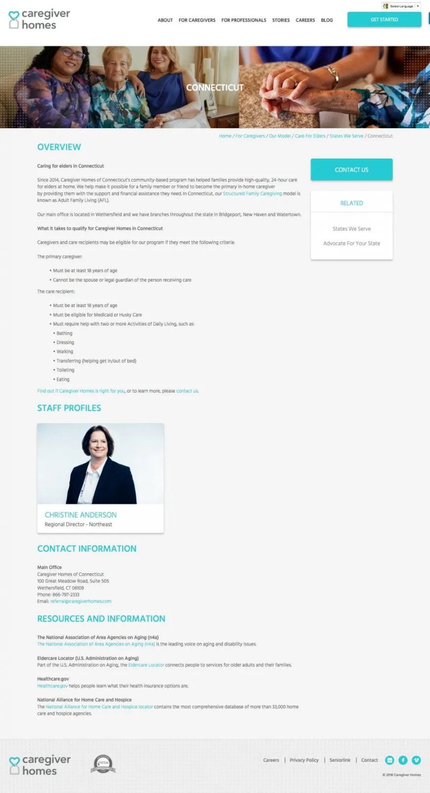 Caregiver Homes mobile homepage