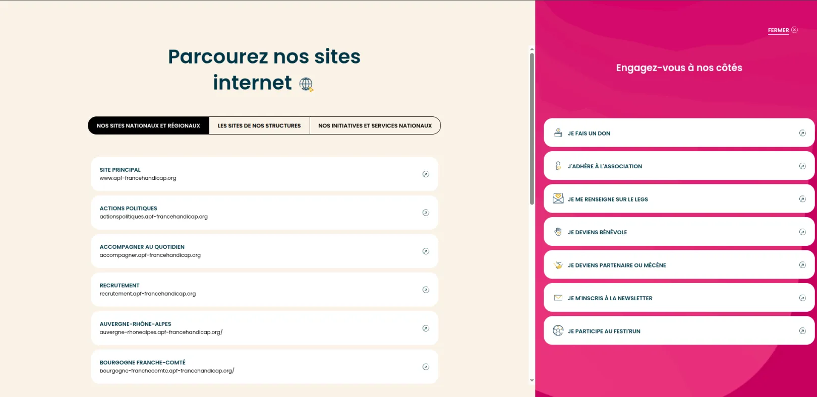 Interface to navigate on all website