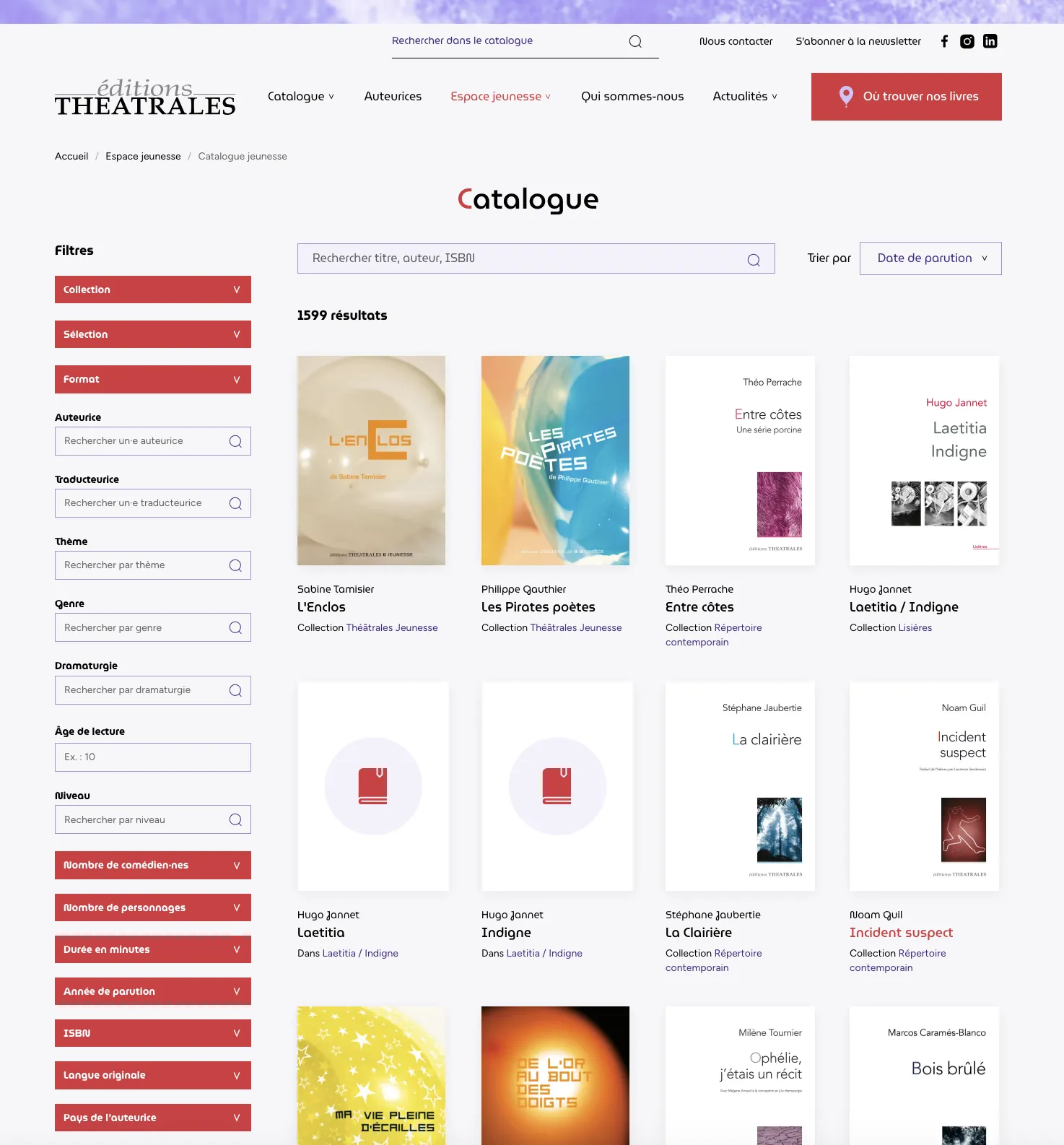 Screenshot of the éditions Théâtrales website