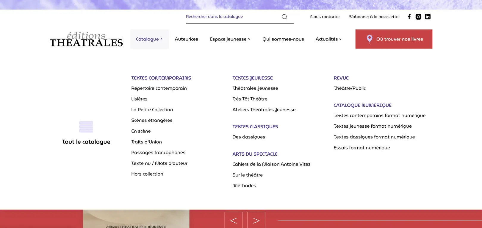Screenshot of the éditions Théâtrales website