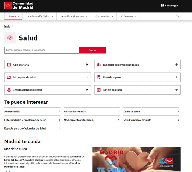 Pagina interna Comunidad de Madrid