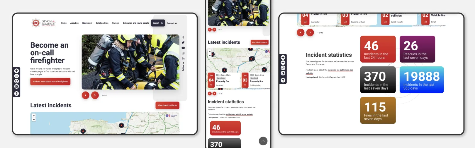 Big Blue Door project montage showing the website on desktop and mobile, including an incident map and headline statistics