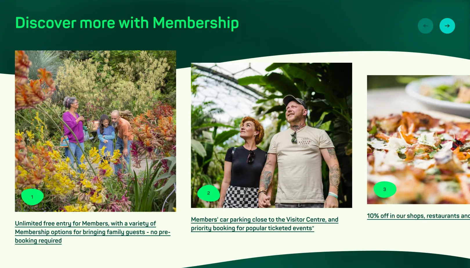 The Eden Project webpage that shows the benefits of having a membership 