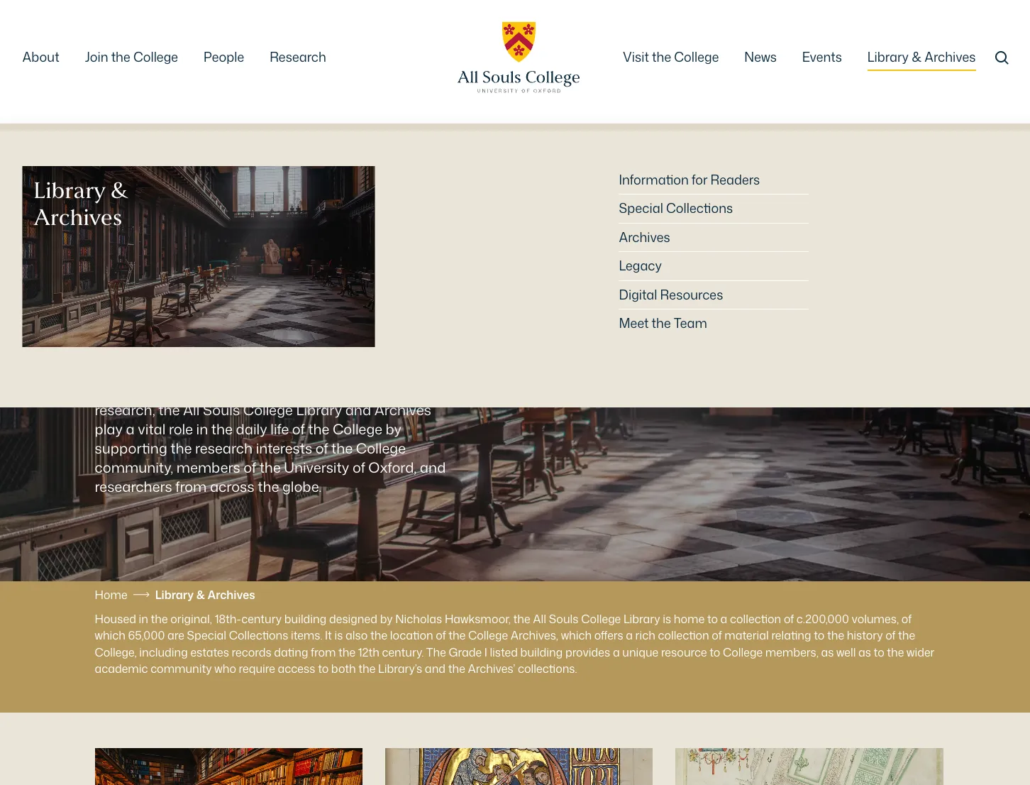 library and archives on the menu displaying the capabilities  of the menu on the website 