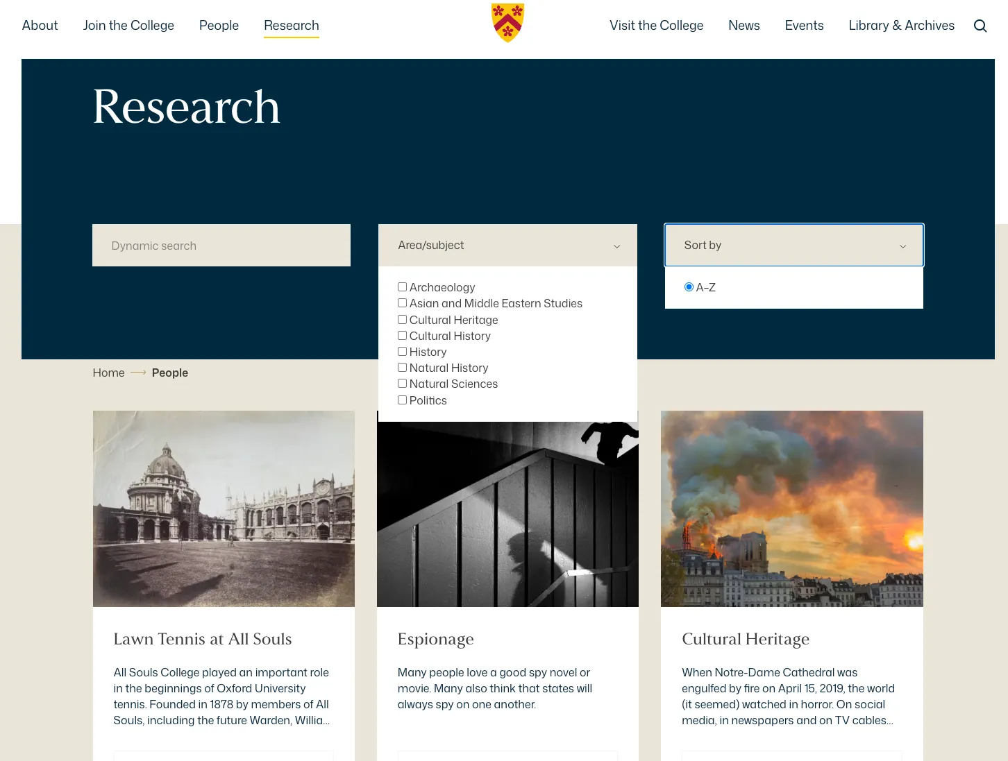 Research page of the All Souls College website 