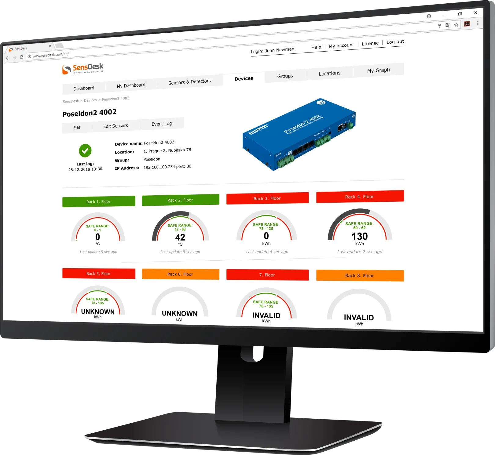 Sensdesk.com Devices screen