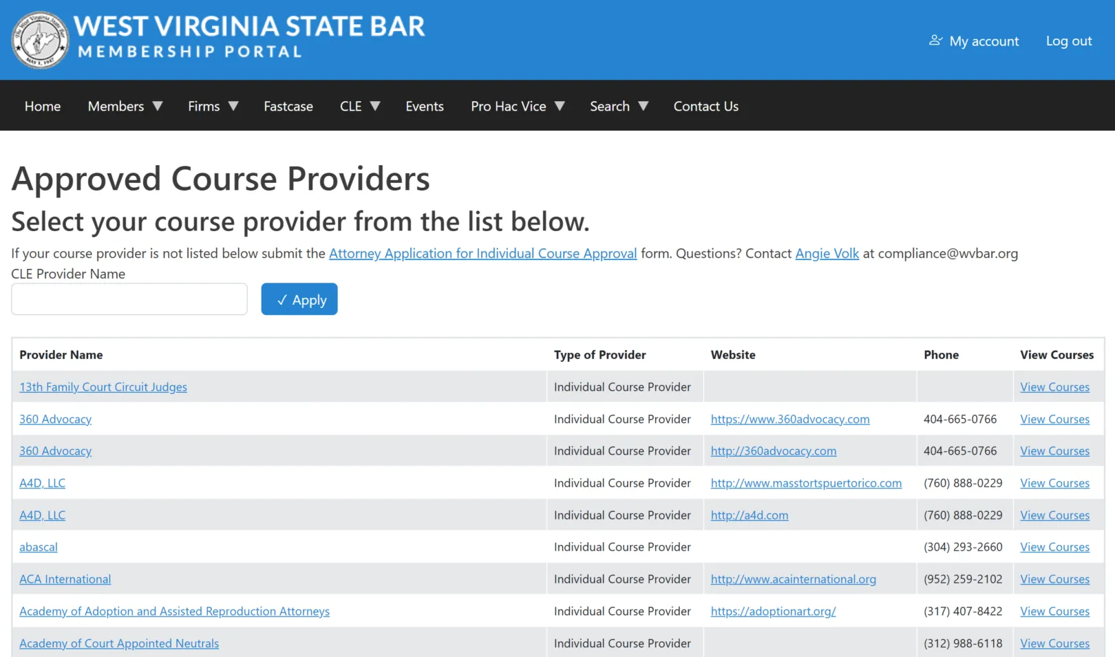 List of Courses to submit CLE credits